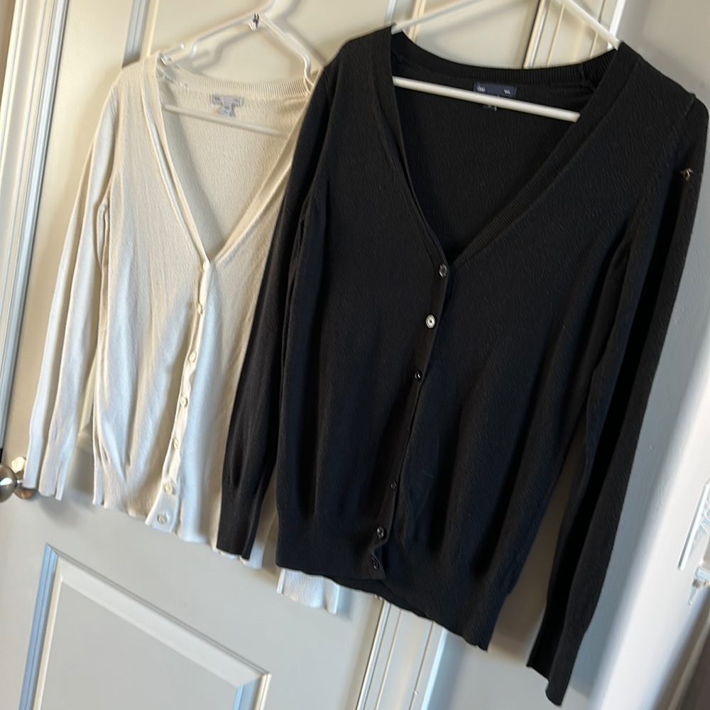 (2) GAP cardigan sweaters - black & white XS